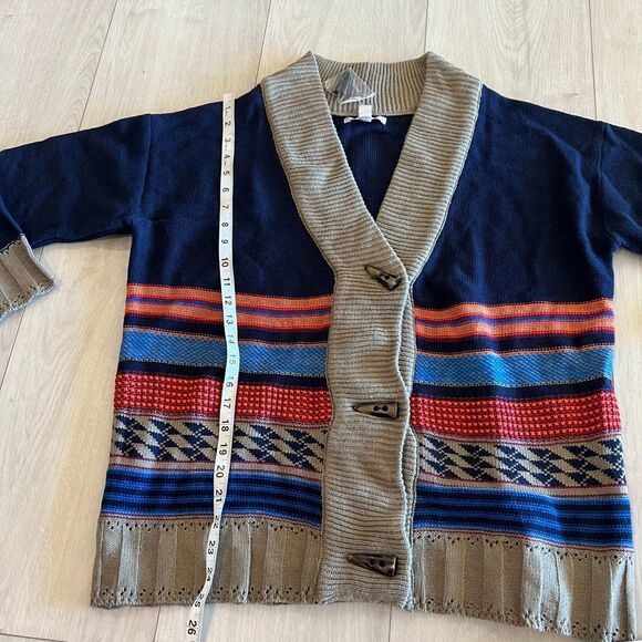 Woman Within Cardigan Tan Blue Size S - Picture 2 of 8
